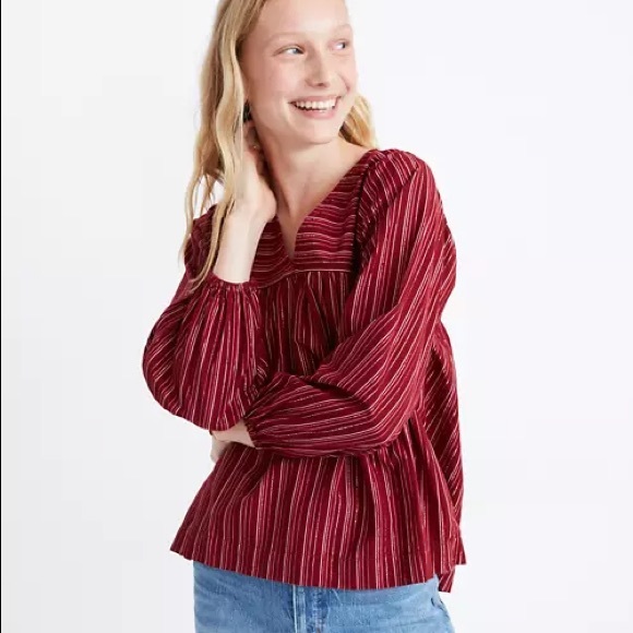 Madewell Tops - Madewell Swingy Peasant Top in Metallic Stripe